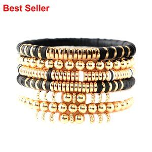 Gold Plated Polymer Clay Bead Stretch Bracelets Bohemian Stackable Set